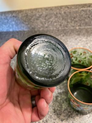 GORGEOUS Handpainted Green Glass Juice Glasses