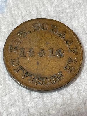 1863 Civil War/Store Card Token Ed Schaaf Division St New York Shield & Anchor in Circulated Condition.