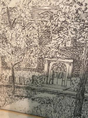 Framed Original Pen and Ink Illustration, Signed A.W.