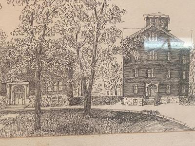 Framed Original Pen and Ink Illustration, Signed A.W.