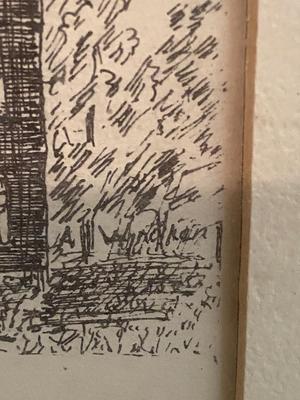 Framed Original Pen and Ink Illustration, Signed A.W.