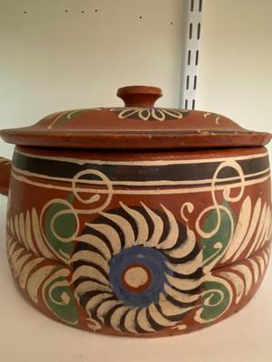 Vintage Red Clay Mexican Pottery Pot with Lid