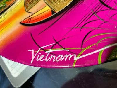 Vietnam Hand Painted Art Lacquered Souvenir Plate Countryside Landscape Wall Hanging 11.75" in Diameter.