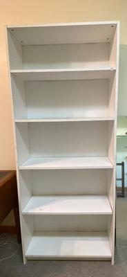 White Five Shelf Particleboard Bookcase | LOT THREE