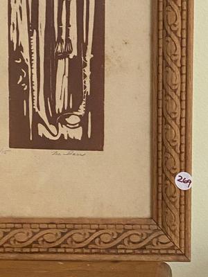 Framed Lithograph of Chartres. Cathedral Portal Statues, Signed and Numbered