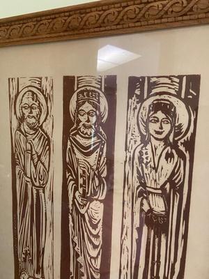 Framed Lithograph of Chartres. Cathedral Portal Statues, Signed and Numbered