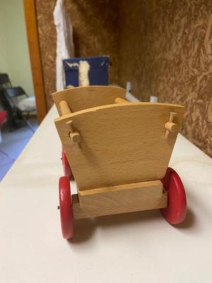 Folk Art Vintage Wooden Pull-Along Toy Horse and Cart