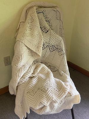 Vintage Large Eggshell Knitted Afghan