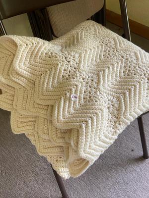 Vintage Large Eggshell Knitted Afghan