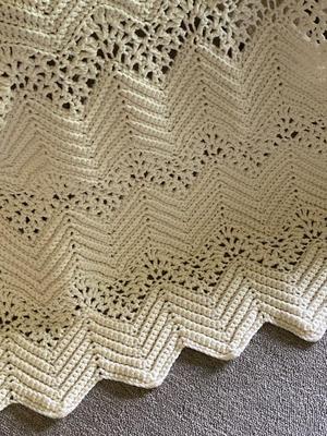 Vintage Large Eggshell Knitted Afghan