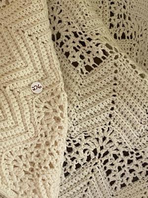 Vintage Large Eggshell Knitted Afghan