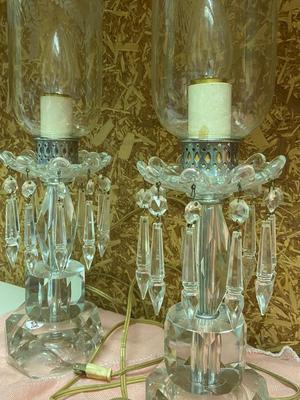 Mid Century Crystal Lamps, Pair