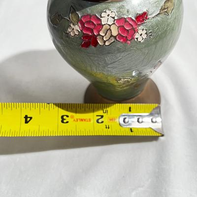 VTG Urn Ginger Jar & Lid Enameled Floral Design Solid Brass Made in India