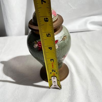 VTG Urn Ginger Jar & Lid Enameled Floral Design Solid Brass Made in India