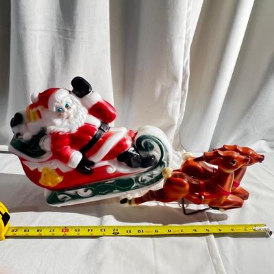 Vintage 1970 Santa's Sleigh and 2 Reindeer Lighted Blow Mold Table Top it needs light Bulb