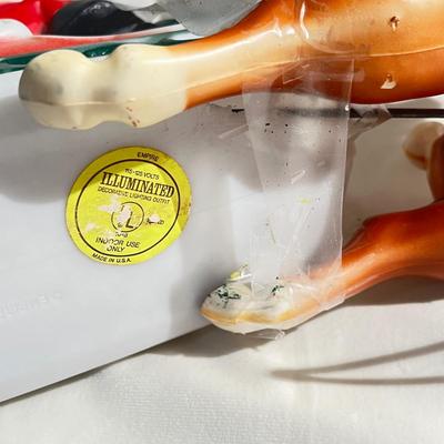 Vintage 1970 Santa's Sleigh and 2 Reindeer Lighted Blow Mold Table Top it needs light Bulb