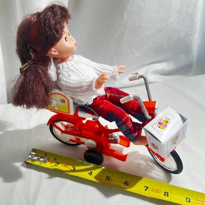 Vintage 1973 Cycling Cheri Yukko-Chan Doll w/bicycle. Tomy Takara