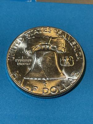 1950-P CHOICE BU FULL BELL LINES FRANKLIN SILVER HALF DOLLAR.