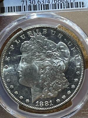 PCGS CERTIFIED 1881-S MS63 (PROOF LIKE NOT ATTRIBUTED) MORGAN SILVER DOLLAR AS PICTURED.