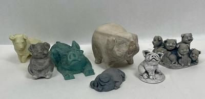 Pig Lot #1 - (7) Stone, Clay, Resin, Mt. Saint Helen's Ash, etc Figurine Small Statue - Pigs Piggies Piglet Hallmark Beck