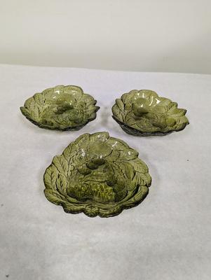 Vintage Depression Glass Green Loganberry Candy Dishes