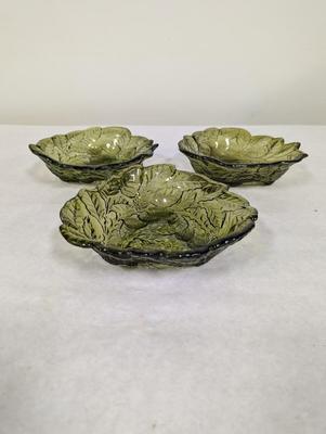 Vintage Depression Glass Green Loganberry Candy Dishes