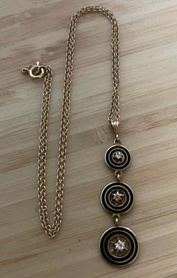 14K Yellow Gold Necklace with drop Pendant - 3 circles with 1/4 ct. diamonds