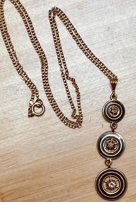 14K Yellow Gold Necklace with drop Pendant - 3 circles with 1/4 ct. diamonds