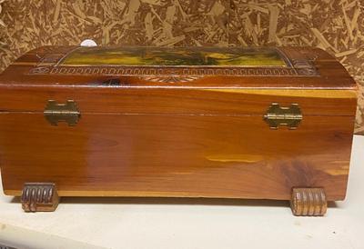 Vintage Carved Cedar Jewelry Box