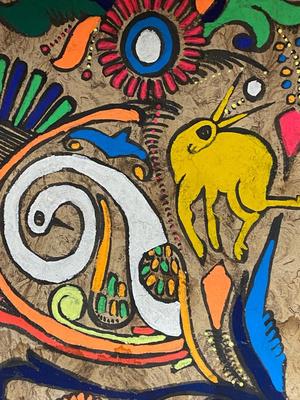 Vintage Mexican Folk Art Tree Bark Painting | Lot Two