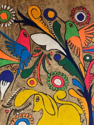 Vintage Mexican Folk Art Tree Bark Painting | Lot Two