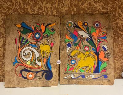 Vintage Mexican Folk Art Tree Bark Painting | Lot Two