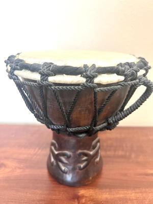 African Carved Hand Drum & Irish Kilkenny Cross Design Irish Bodhran