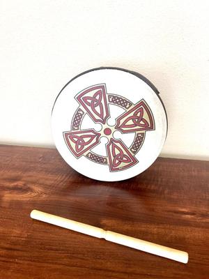 African Carved Hand Drum & Irish Kilkenny Cross Design Irish Bodhran