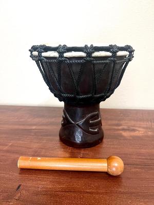 African Carved Hand Drum & Irish Kilkenny Cross Design Irish Bodhran