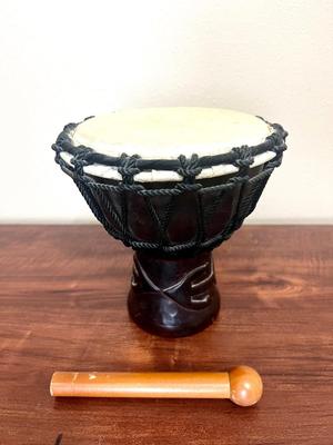 African Carved Hand Drum & Irish Kilkenny Cross Design Irish Bodhran