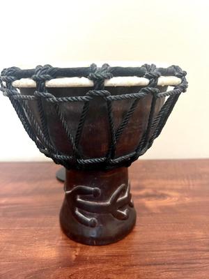 African Carved Hand Drum & Irish Kilkenny Cross Design Irish Bodhran