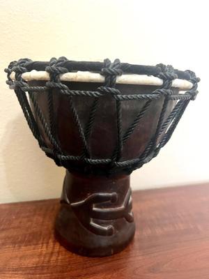 African Carved Hand Drum & Irish Kilkenny Cross Design Irish Bodhran