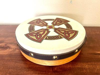 African Carved Hand Drum & Irish Kilkenny Cross Design Irish Bodhran