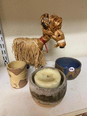 Lot of Pottery Vessels and Straw Yule Goat