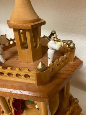 Vintage SILVESTRI Handcrafted Pyramid with Nativity Wooden, 2-Tier