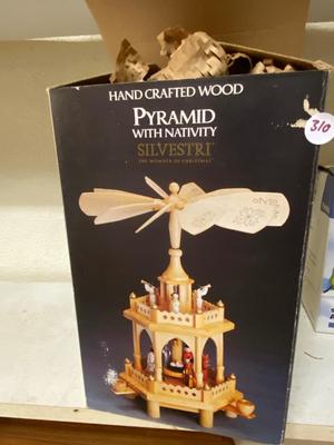 Vintage SILVESTRI Handcrafted Pyramid with Nativity Wooden, 2-Tier