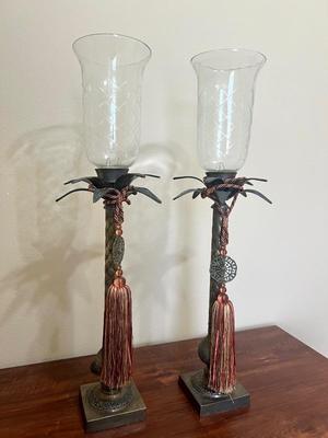 Pair Of Palm Candleholders ~Made India