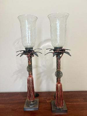 Pair Of Palm Candleholders ~Made India