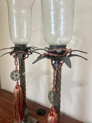 Pair Of Palm Candleholders ~Made India