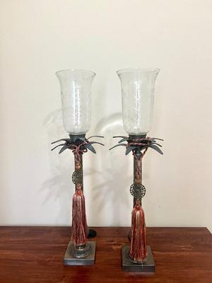 Pair Of Palm Candleholders ~Made India