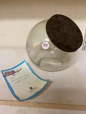 Antique Glass Candy Store/Coffee Jar with Lid