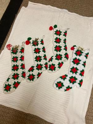 Hand Crocheted Granny Square Christmas Stockings | Lot One