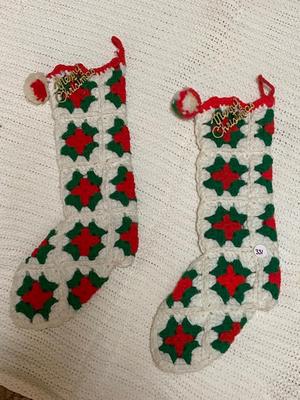 Hand Crocheted Granny Square Christmas Stockings | Lot Two