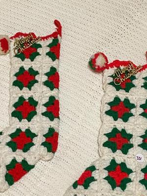 Hand Crocheted Granny Square Christmas Stockings | Lot Two